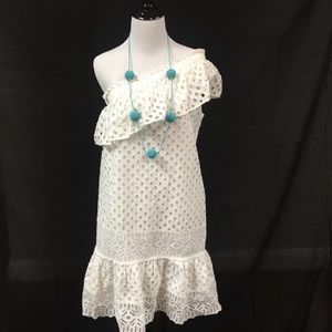 Tory Burch eyelet one shoulder dress.